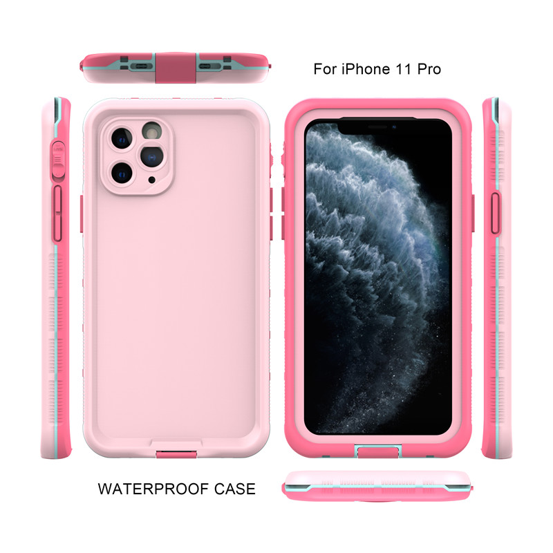 Apple iphone 11 pro wodoodporny 100 wodoodporny przypadek telefoniczny iphone 11 pro wodoodporny Puch (różowy) z solidnym kolorem tylnej pokrywy