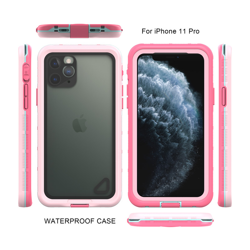 Iphone 11 pro obudowa odporna na życie wodoodporna torebka na telefon najlepszy wodoodporny puch dla iPhone 11 pro (różowy) z przezroczystą tylną pokrywą