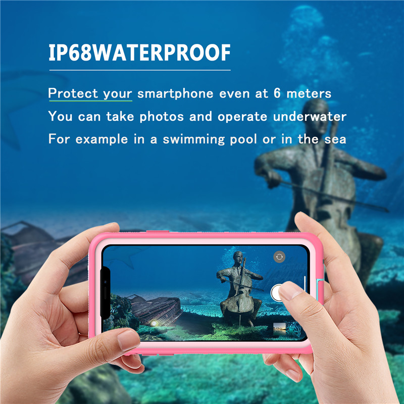 Wodoodporne etui pokrowiec pyłoszczelny iPhone 11 pro max etui drycase wodoodporne etui na telefon komórkowy (różowe) z przezroczystą tylną obudową