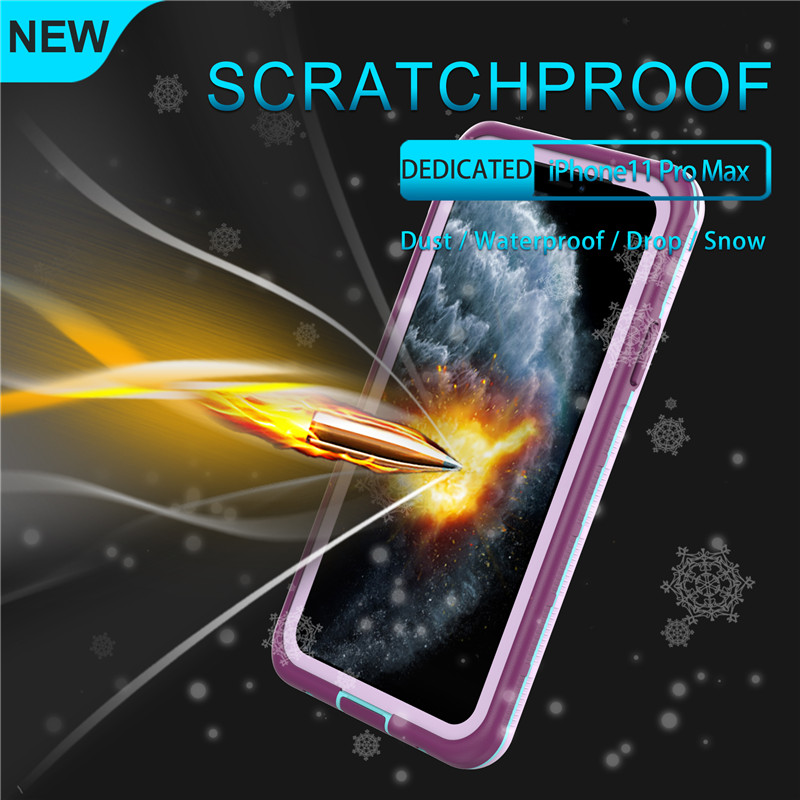 Lifetoodporny iphone11 pro max case apple podwodny iphone case wodoodporny uchwyt telefoniczny (fioletowy) z mocnym kolorem tylnej pokrywy